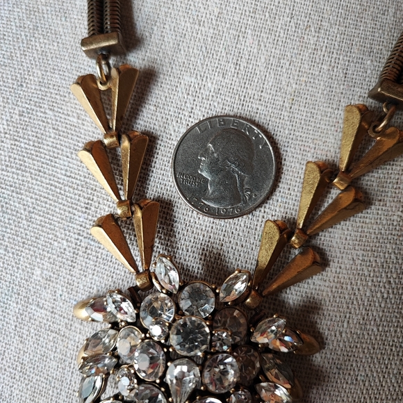 J. Crew Art Deco Revival Brass Tone Clear Stone Statement Necklace Reproduction - Picture 14 of 16